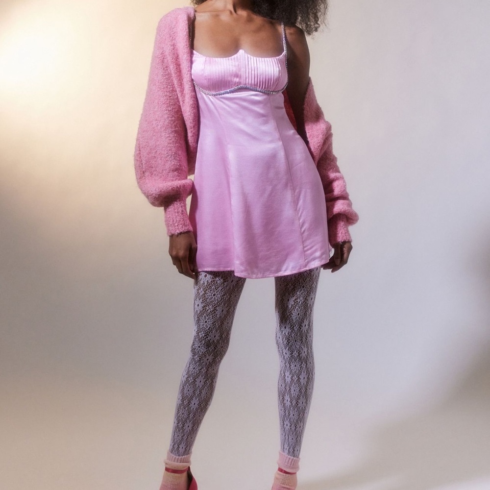 NWT 🍋 For Love And Lemons Elora Pink Satin Mini Dress